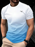 Men's Summer Luxury Gradient 3D Print T-Shirt, Turquoise Gold Swirl Wave Abstract Pattern, Crew Neck Short Sleeve, Breathable &