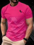 Men's Summer Luxury Gradient 3D Print T-Shirt, Turquoise Gold Swirl Wave Abstract Pattern, Crew Neck Short Sleeve, Breathable &